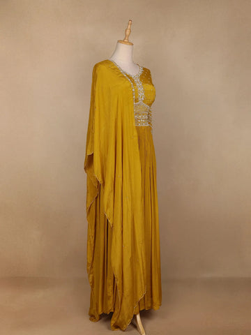 Yellow Floral Embroidered Crepe Bridesmaids Lehenga - Diadem