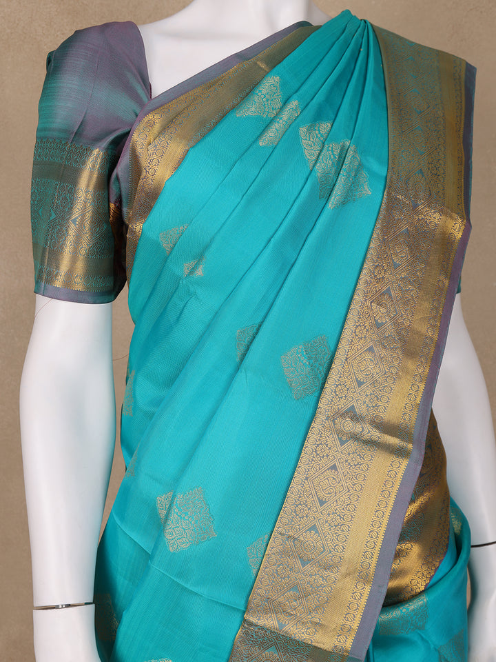 Sky Blue Floral Butta woven Silk Saree - Diadem