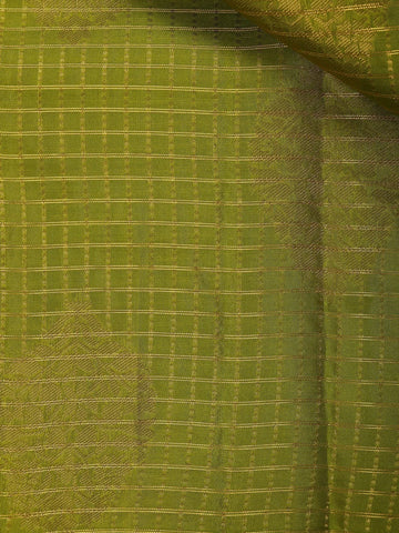 Olive Green Checked Woven Pure Kanchipuram Silk Saree - Diadem
