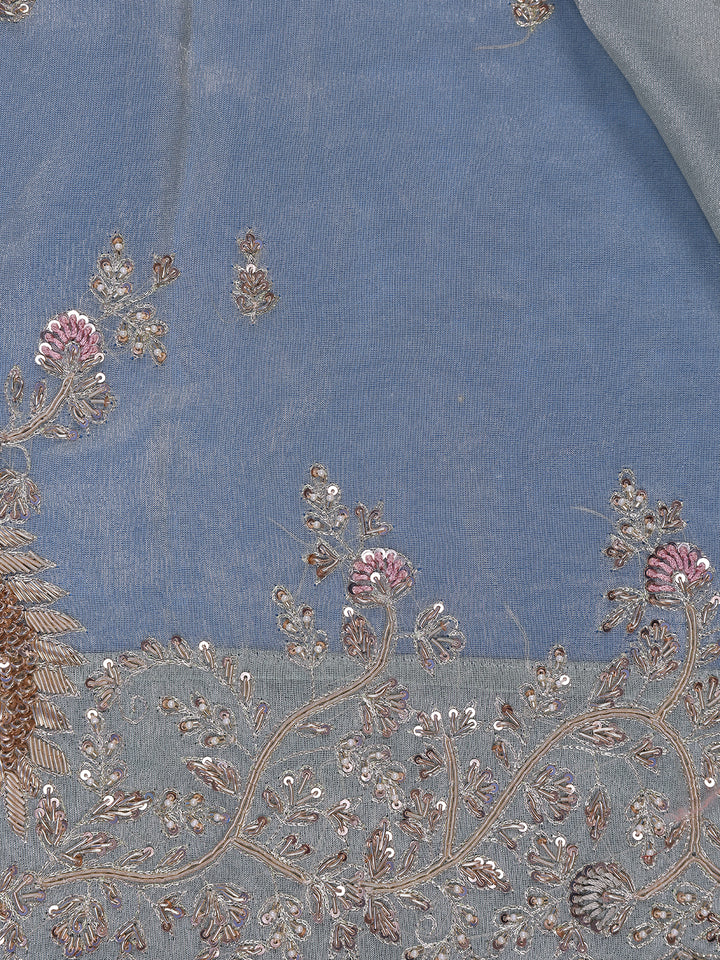 Pale Green Floral Designed Tissue Organza Saree - Diadem