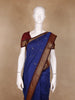 Dark Blue Floral Designed Cotton Saree - Diadem
