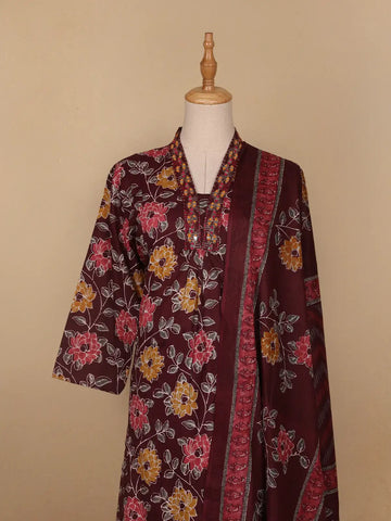 Red Floral Designed Cotton Salwar Suit - Diadem