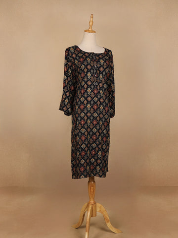 Black Floral Designed Cotton Kurti - Diadem
