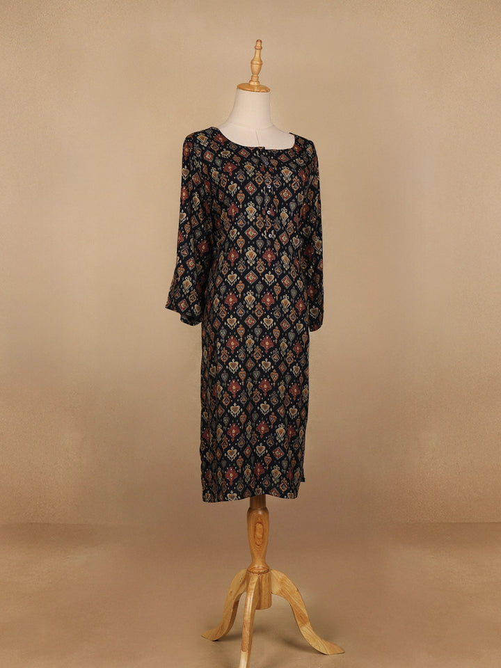Black Floral Designed Cotton Kurti - Diadem