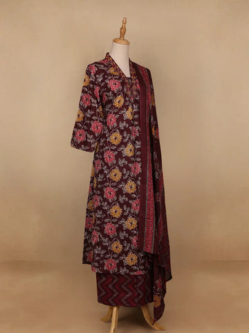 Red Floral Designed Cotton Salwar Suit - Diadem