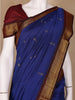 Dark Blue Floral Designed Cotton Saree - Diadem