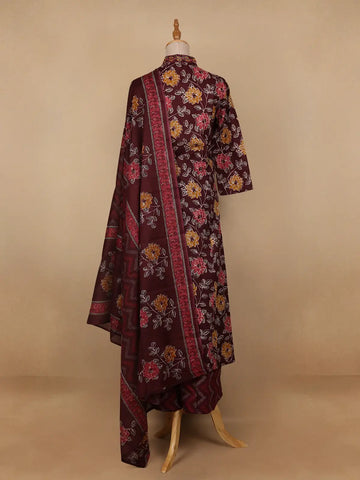 Red Floral Designed Cotton Salwar Suit - Diadem
