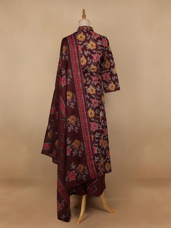 Red Floral Designed Cotton Salwar Suit - Diadem