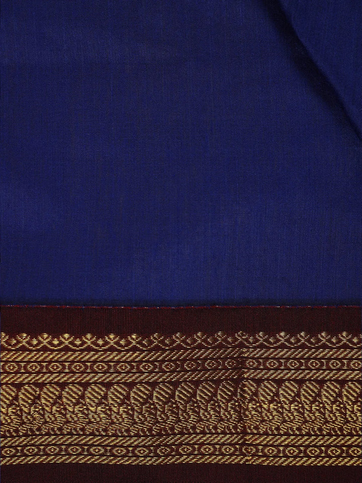 Dark Blue Floral Designed Cotton Saree - Diadem