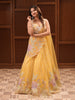 Marigold Yellow Heavy Beads and Pearls Embroidered Design Net Haldi Lehenga Set with Draped Dupatta