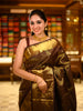 Chocolate Brown Striped Woven Design Pure Kanchipuram Silk Saree with Zari Border