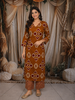 Mustard Yellow Ikat Printed Design Cotton Straight Cut Salwar Suit