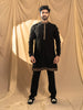 Black Raw Silk Floral Designed Sherwani Suit