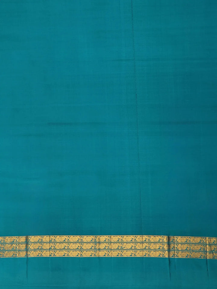 Teal Blue Stripes Woven Pure Kanchipuram Silk Saree - Diadem