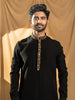 Black Raw Silk Floral Designed Sherwani Suit