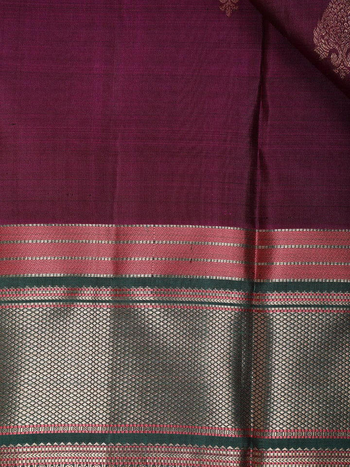 Dark Pink Floral Woven Pure Kanchipuram Silk Saree - Diadem
