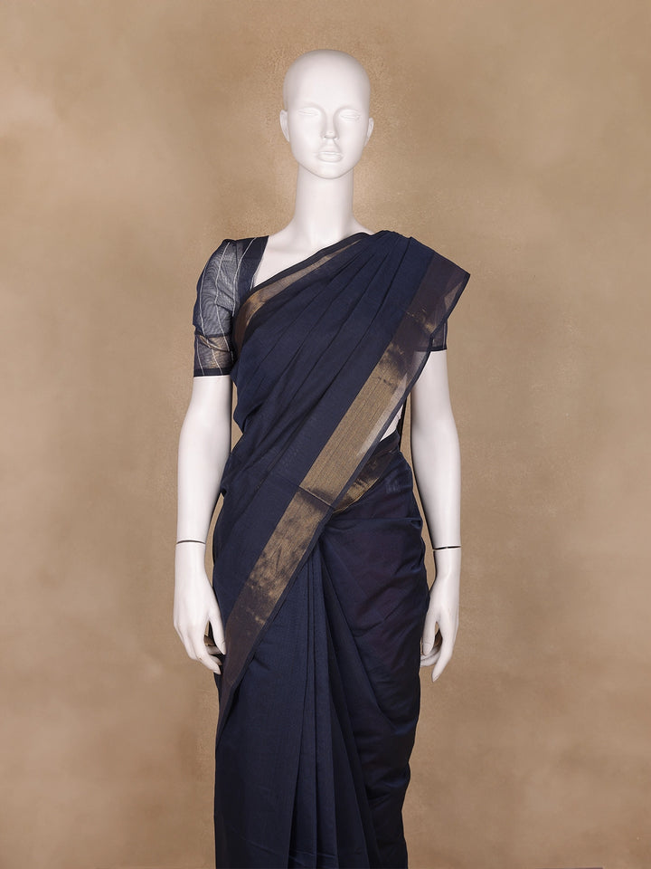 Dark Grey Solid Cotton Saree - Diadem
