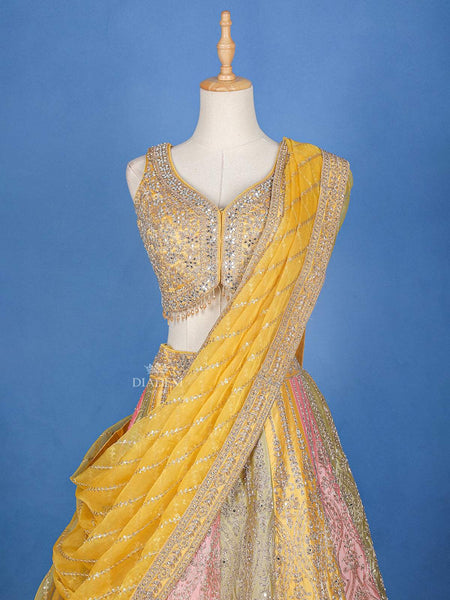 Yellow Semi Silk Sangeet Lehenga with Floral Embroidery - Diadem