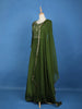 Bottle Green Mirror Work And Floral Embroidery Crepe Gown