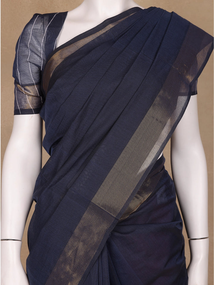 Dark Grey Solid Cotton Saree - Diadem