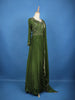 Bottle Green Mirror Work And Floral Embroidery Crepe Gown