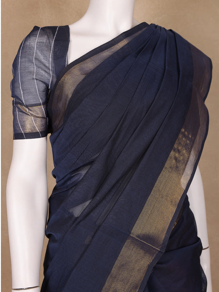 Dark Grey Solid Cotton Saree - Diadem