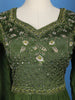 Bottle Green Mirror Work And Floral Embroidery Crepe Gown