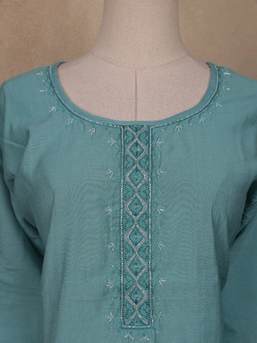 Aqua Green Solid Casual Cotton Kurti - Diadem