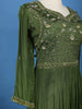 Bottle Green Mirror Work And Floral Embroidery Crepe Gown