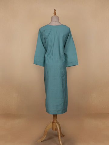 Aqua Green Solid Casual Cotton Kurti - Diadem
