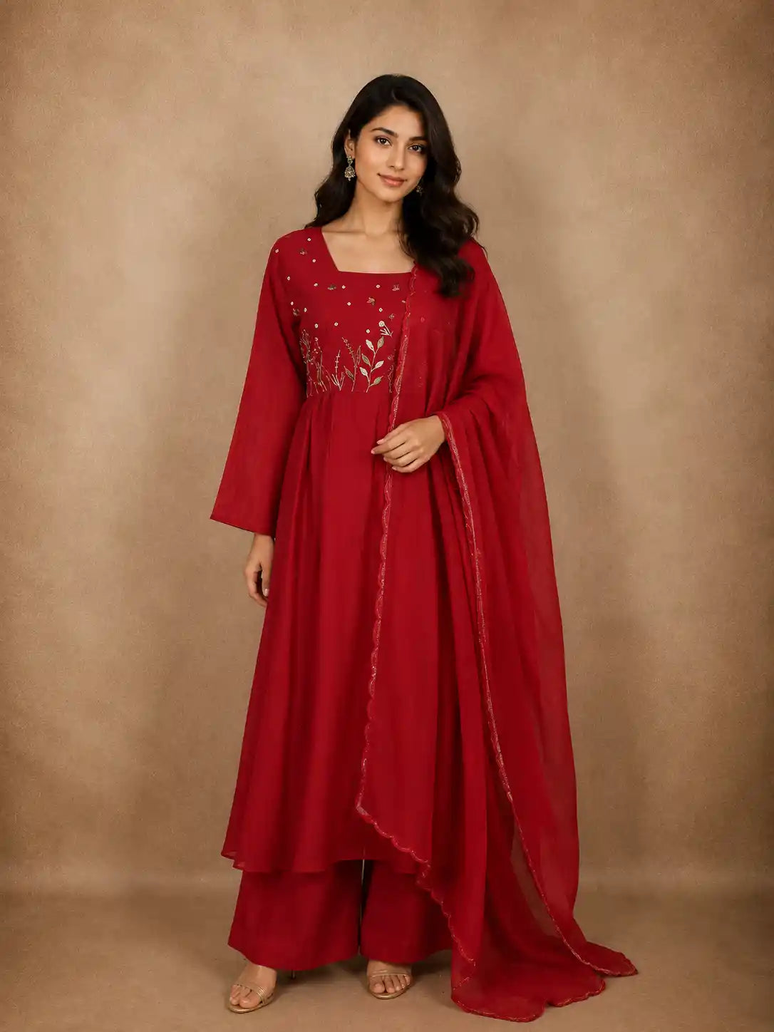 Queen Pink Leaf Thread and Beads Embroidered Design Cotton Salwar Suit with Dupatta
