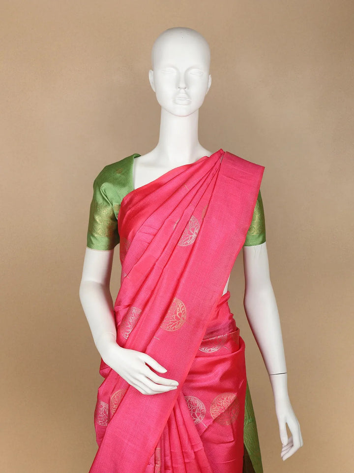 Pink Floral Designed Art Silk Saree - Diadem