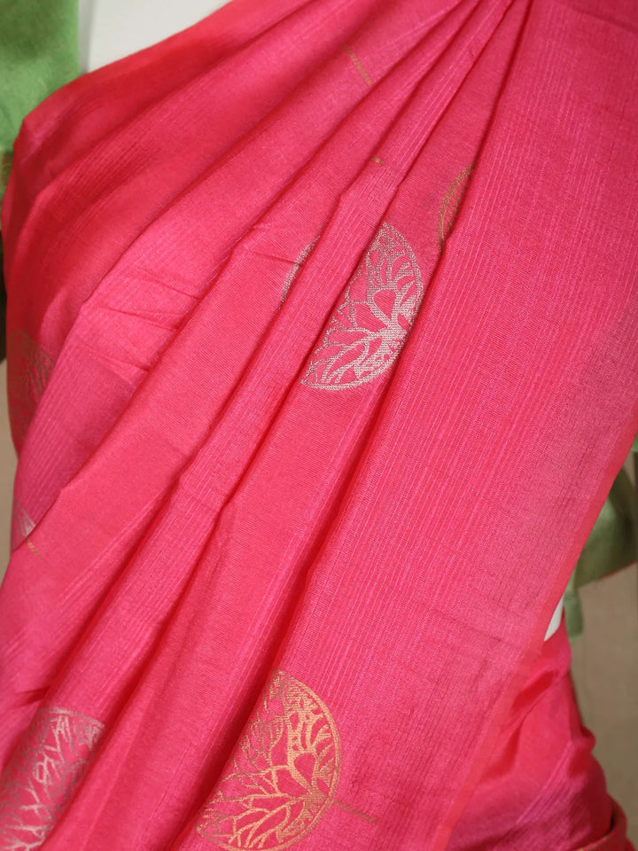 Pink Floral Designed Art Silk Saree - Diadem