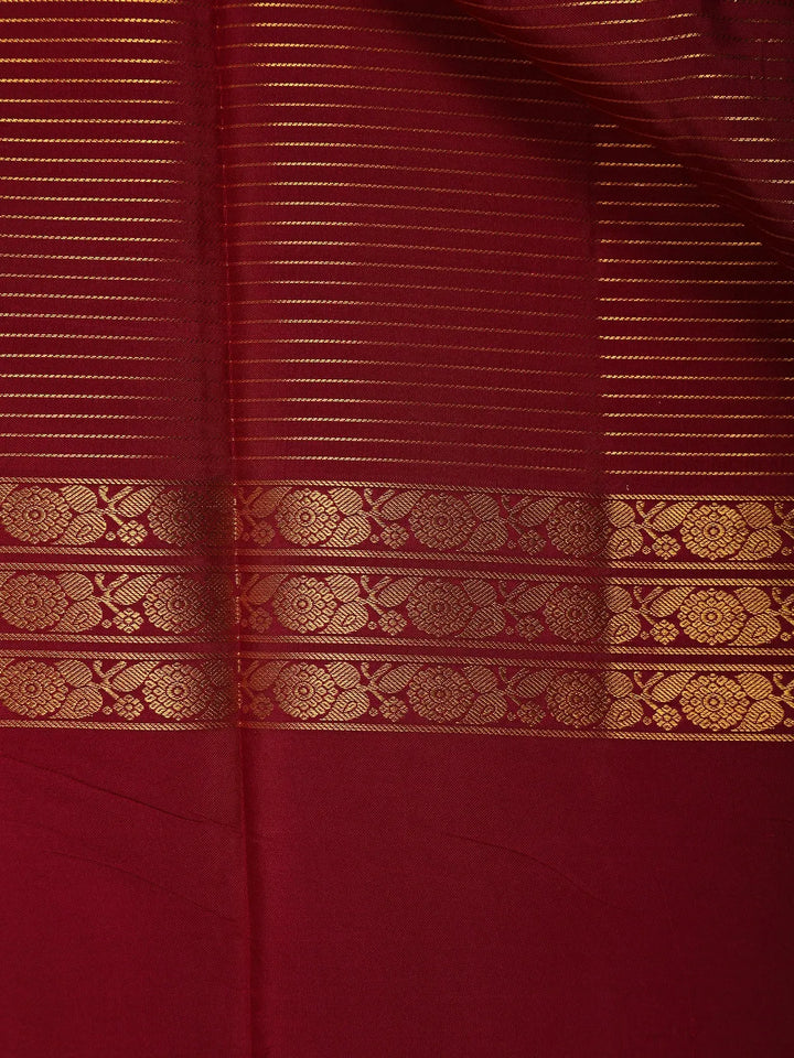 Maroon Stripes Woven Pure Kanchipuram Silk Saree - Diadem