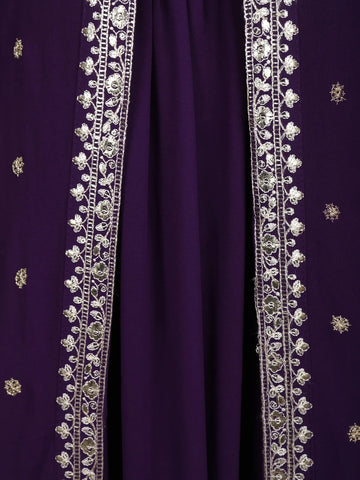 Deep Purple Embroidered Jacket Style Anarkali Gown - Diadem