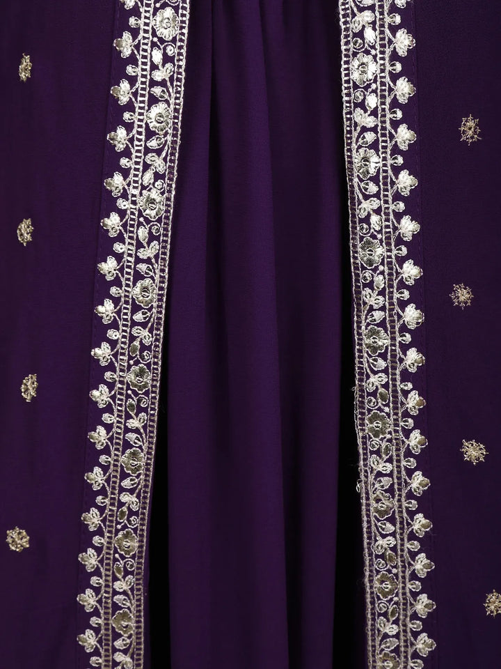 Deep Purple Embroidered Jacket Style Anarkali Gown - Diadem