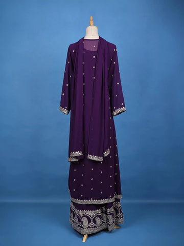 Deep Purple Embroidered Jacket Style Anarkali Gown - Diadem