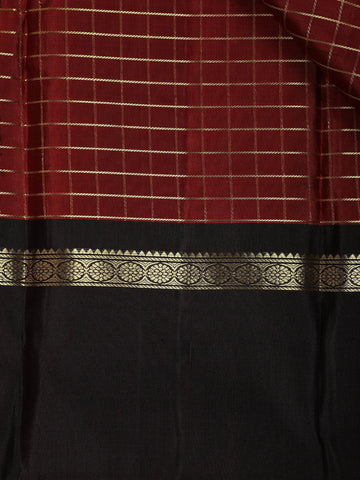 Red Checks Woven Pure Kanchipuram Silk Saree - Diadem