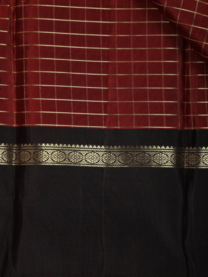 Red Checks Woven Pure Kanchipuram Silk Saree - Diadem