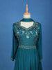 Teal Blue Floral Design Mirror Work Embroidery Crepe Gown - Diadem
