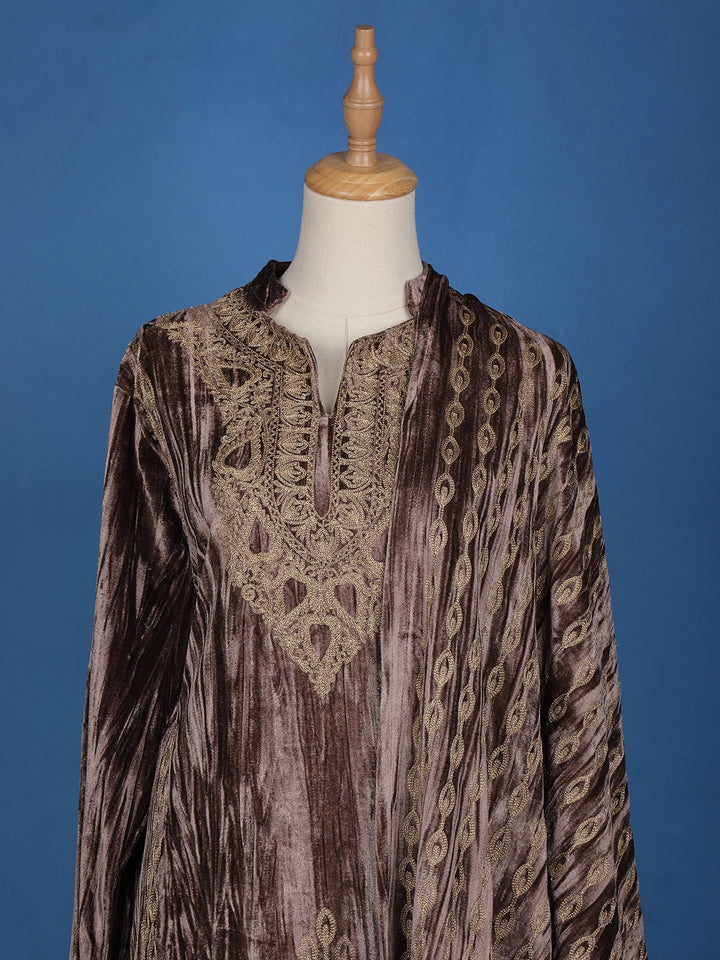 Brown Abstract Designed Velvet Salwar Suit - Diadem