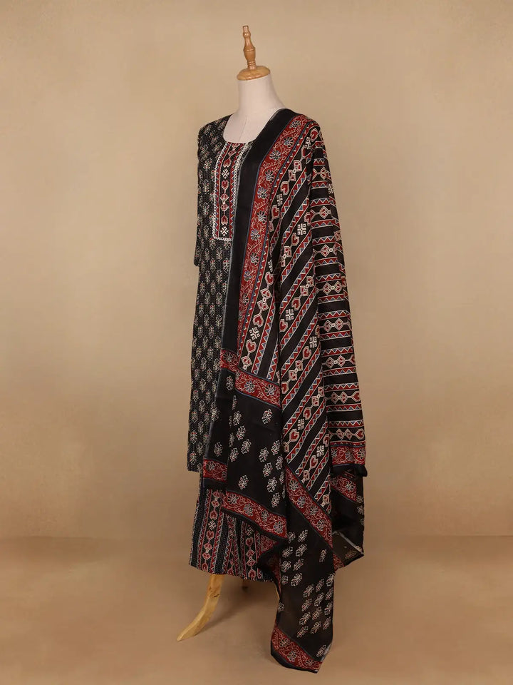 Black Floral Designed Cotton Salwar Suit - Diadem