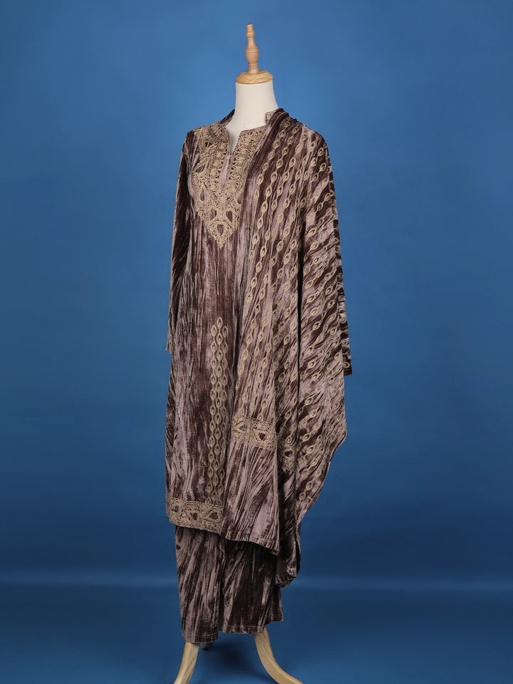 Brown Abstract Designed Velvet Salwar Suit - Diadem