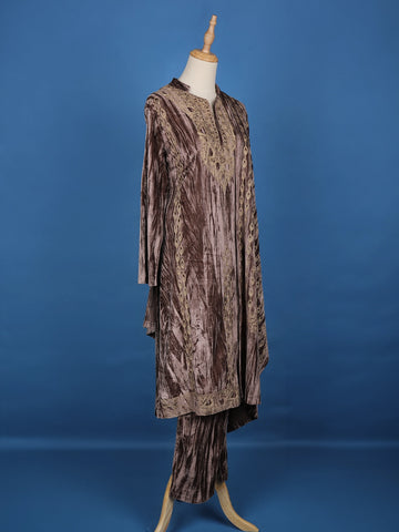 Brown Abstract Designed Velvet Salwar Suit - Diadem