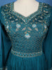 Teal Blue Floral Design Mirror Work Embroidery Crepe Gown - Diadem