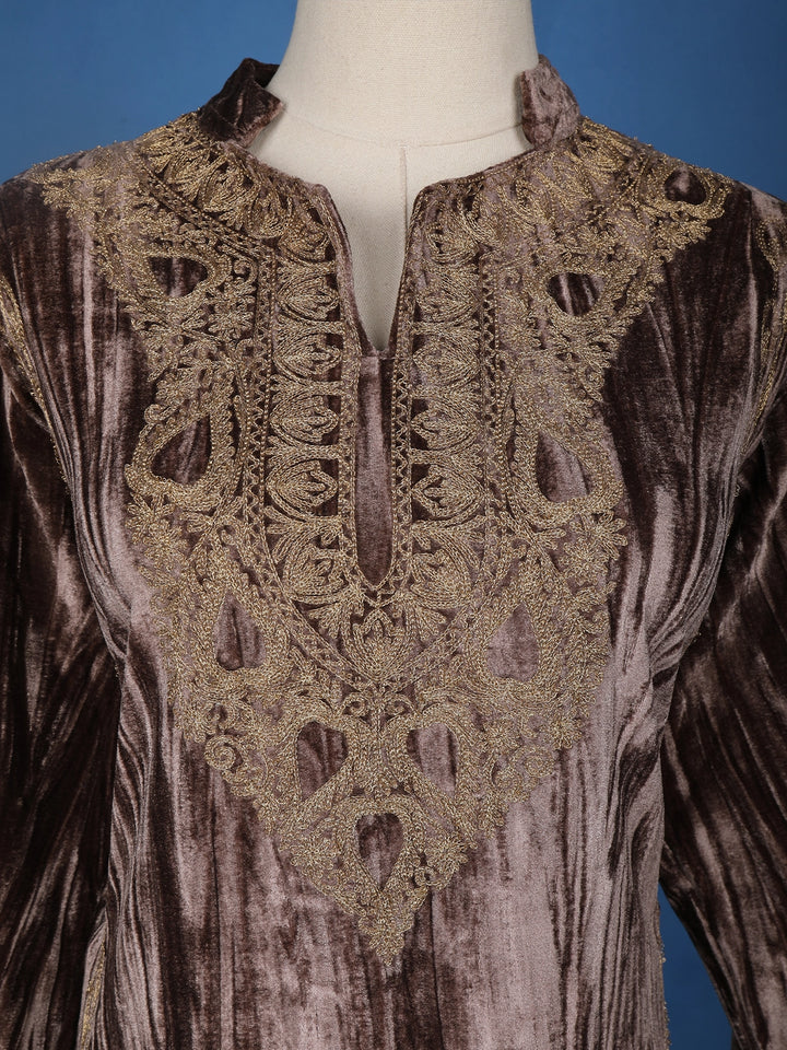 Brown Abstract Designed Velvet Salwar Suit - Diadem
