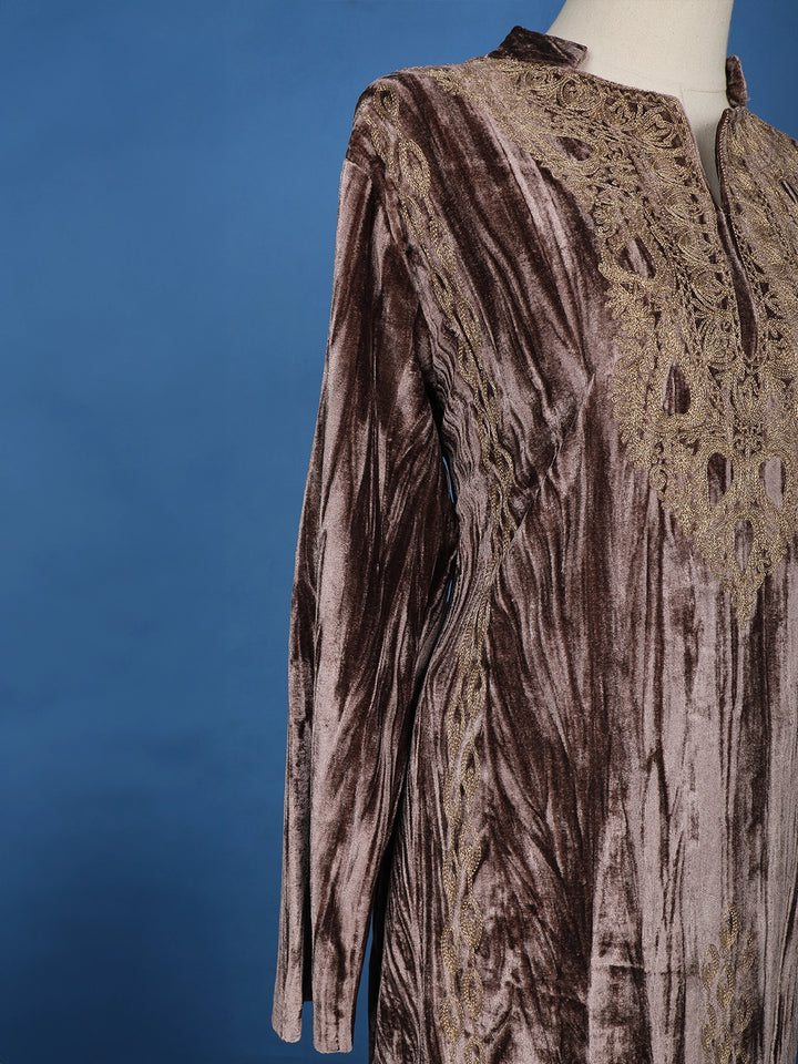 Brown Abstract Designed Velvet Salwar Suit - Diadem