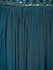Teal Blue Floral Design Mirror Work Embroidery Crepe Gown - Diadem