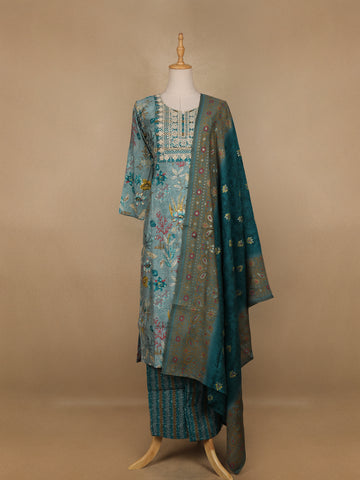 Green Floral Printed Cotton Salwar Suit - Diadem