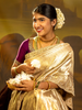 Gold Sequence And Floral Embroidery Bridal Banarasi Silk Saree